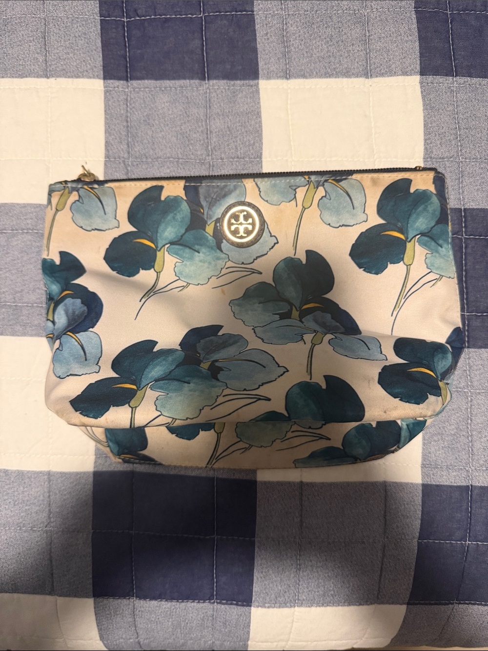 Tory Burch Floral Zip Cosmetic Pouch in Pink and Teal